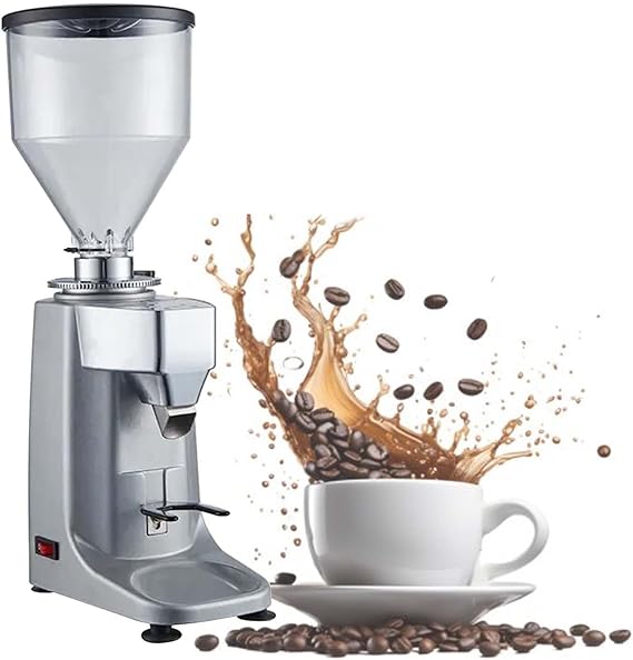 Automatic Mill Coffee Bean Grinder, Office Electric Espresso Maker Latte Machine, 250W Desktop Stainless Steel Flat Burrs Grinding Machine, 1.5L Large Bean Hopper,Silver