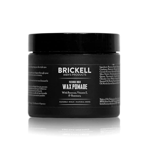 Brickell Men's Products Flexible Hold Wax Pomade for Men, Irritation Free, Natural Shine Hair Styling Product, With Shea Butter, Vitamin E, and Rosemary, 2 Ounce, Scented