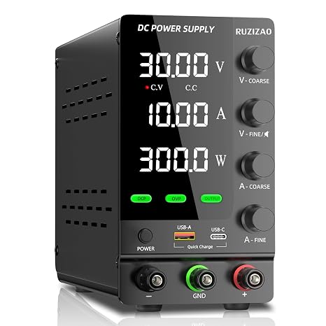 Bench Power Supply 30V 10A, Adjustable Regulated DC Power Supply with OCP/OVP, Output Switch and Encoder Knob, Lab Variable Switching Power Supplies with USB-A/Type-C 18W Quick Charge Port