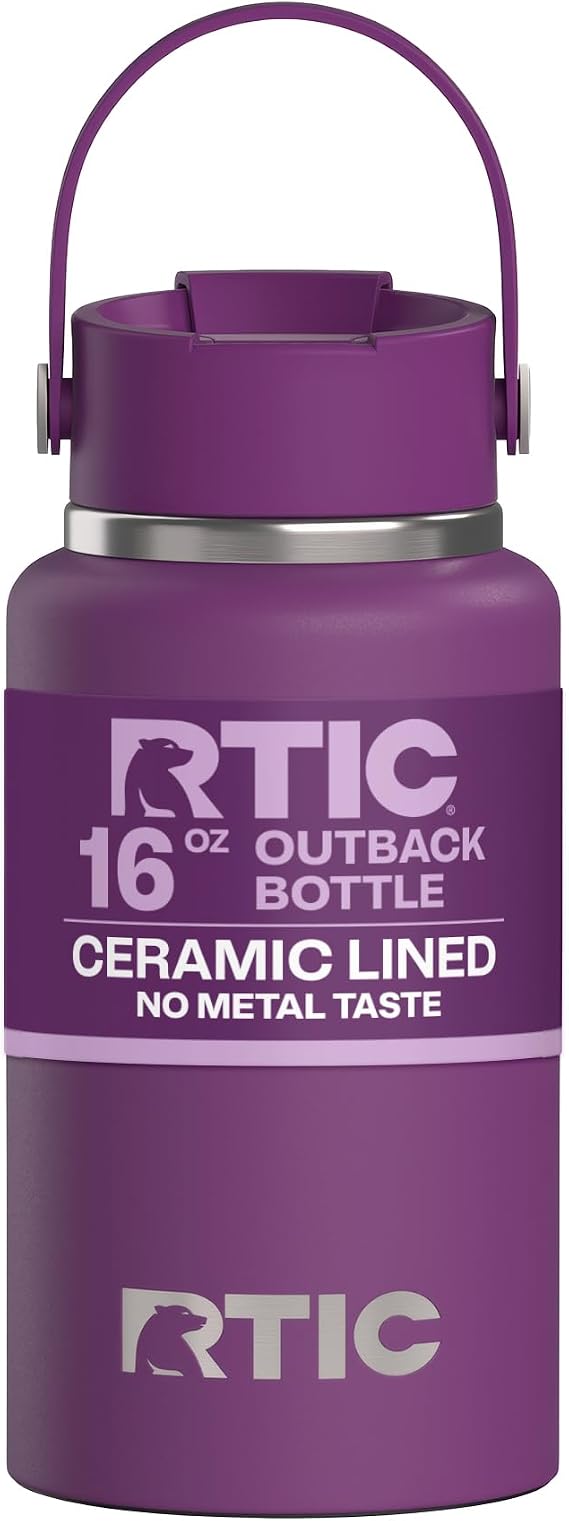 RTIC 16oz Outback Water Bottle, Ceramic Lined, Berry Jam