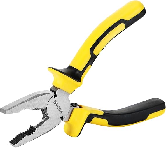 DOWELL Lineman's Pliers, Wire Cutter Heavy Duty, 7 Inch | 7-inch combination pliers, nickel-chromium steel, induction-hardened cutter, machined jaws, ergonomic grips, ANSI certified