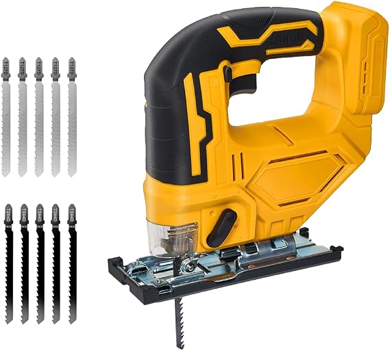 LINGYUE Cordless Jig Saw Compatible with DEWALT 20V Battery, Electric Jig Saw Tool with 10 PCS Cutting Blades,45 Bevel Cutting for Cutting Metal, Wood, Plastic(NO Battery)
