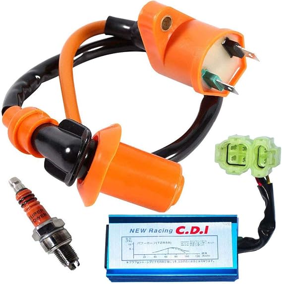 GY6 Ignition Coil for High Performance Racing 50cc 150cc 125cc ATV Moped Scooter Go Kart with 6 Pin CDI 3 Electrode Spark Plug by TOPEMAI