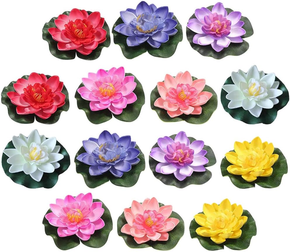 Ipetboom Floating Pool, Flowers, Artificial Flowers, Lotus Flowers, Water Lily Pads, 14 Pieces, Pond, Pool, Lotus, Ornament, For Home, Patio, Garden, Aquarium, Wedding, Party, Holiday, Decoration