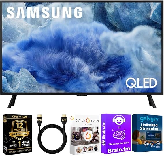 Samsung 85-Inch Q8F QLED 4K Smart TV, Quantum Dot, HDR+, 144Hz VRR, Slim Metal Design, Voice Remote, AUX HDMI Cable & Streaming Bundle