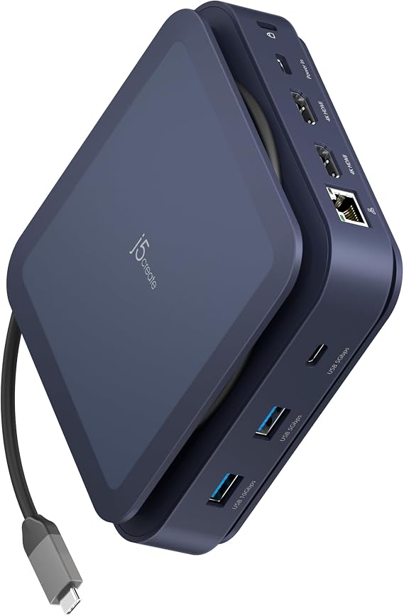 j5create USB-C 11-in-1 Dock - Dual 4K HDMI Display, USB-A x 2, USB-C x 2 | Gigabit ethernet (JCD3198)