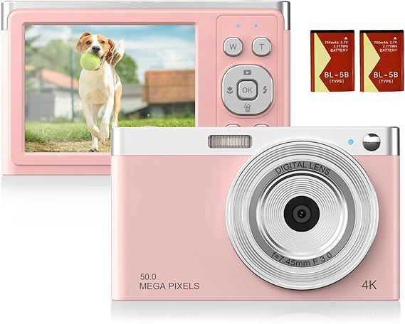 Andoer Compact 4K Digital Camera Video Camcorder 50MP 2.88Inch IPS Screen Auto Focus 16X Zoom Anti-Shake Face Detact Smile Capture Built-in Flash with 2pcs Batteries Carry Bag Wrist Strap