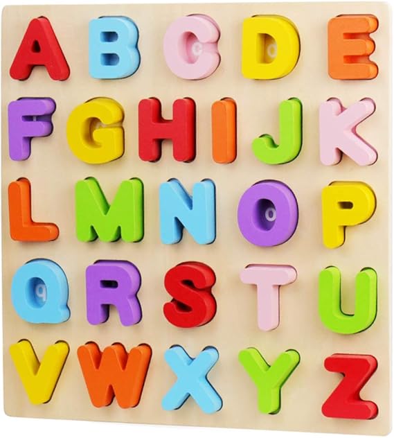 Alphabet Puzzle, WOOD CITY ABC Letter Puzzles for Toddlers 1 2 3 Years Old, Educational Learning Toys for Toddlers, Alphabet Toys with Puzzle Board & Letter Blocks, Best Gifts for Girls and Boys