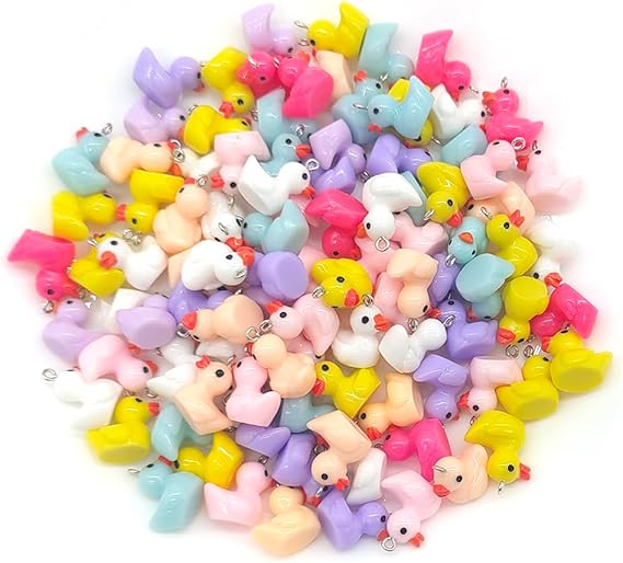 100 Pieces Mini Resin Ducks Slime Charms for Jewelry Making 8 Colors Duck with Hook for DIY Duck Pendants Bracelets Earrings Necklaces Crafts Little Duck Decoration Miniature (8 Mixed Color)