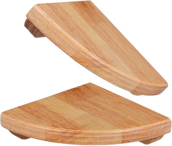 2pcs Fan-Shaped Corner Shelf 6-Inch Rubberwood Wall Mounted Floating Storage Rack for Bathroom Bedroom Kitchen Organization