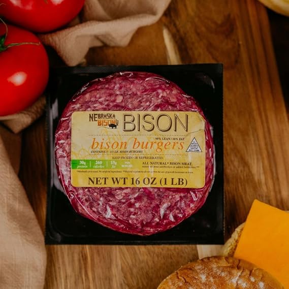 Bison Burger Patties 12 (1/3 lb.) Burgers (3-1 packages) Nebraska Bison