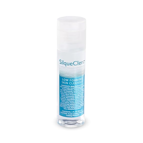 SilqueClenz Low Foaming Skin Cleanser Gentle, Low pH Wound Cleanser for Scars, Sensitive Skin & Post-Op Areas - Hydrates with Flax Seed Extract & Vitamin B5 Compact Travel-Ready Bottle, 1 fl. oz