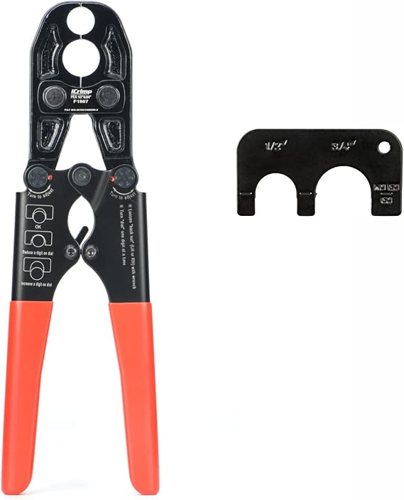 IWISS/iCrimp PEX Pipe Copper Ring Crimping Tool Kit for 1/2 in, 3/4 in Crimp Rings, Meets F1807 Standard (13" Combo PEX Crimper)