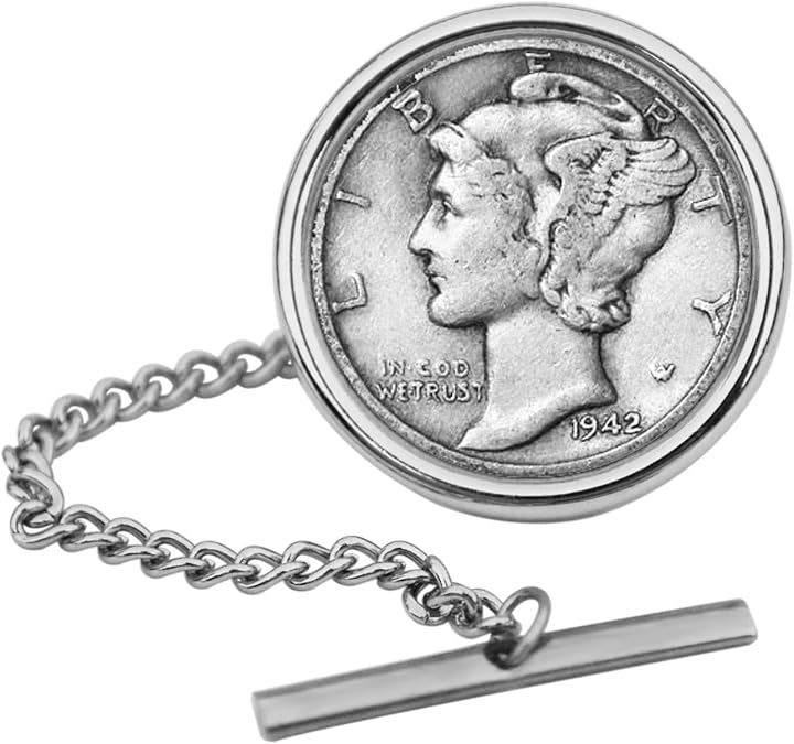 US 1942 Mercury Dime 90% Silver 10 Cent Coin Silver Plated Tie Tac Tack Pin NEW