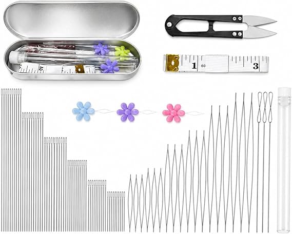 88 Pcs Beading Needles Set, 6 Sizes Big Eye Beading Needles for Seed Beads, Long Straight & Twisted Flexible Seed Bead Needles, Bracelet & Necklace Stringing Kit with Threader.
