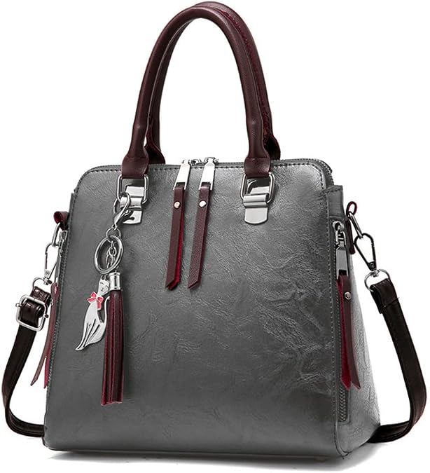 Fashion Retro Double Handle Satchel Handbag for Women Leather Crossbody Purse Top Handle Shoulder Bag Totes