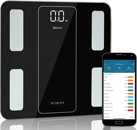 NUTRI FIT Bluetooth Body Fat Scale Digital Weight Bathroom Scales Body Composition Analyzer Monitor High Precision Measuring for BMI, BMR, Body Fat etc,400lbs/180kg Sync APP Most Accurate Wireless