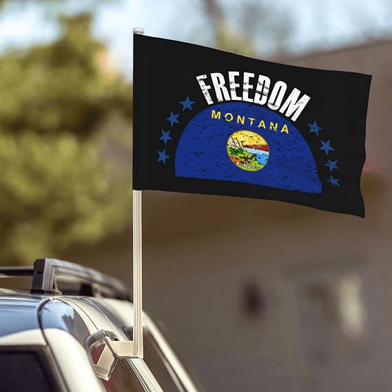Double Side The Montana Flag And Freedom Car Flag Window Clip 12 X 18 Inch UV Protection Outdoor Car Flags Decoration Banner