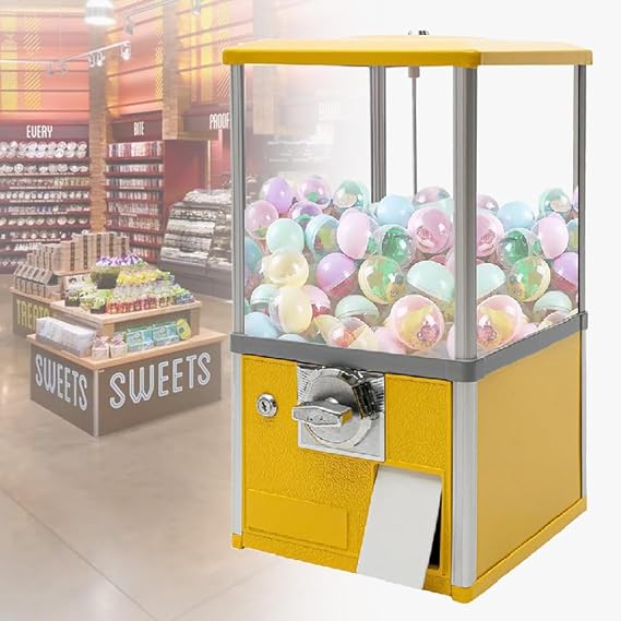 Candy Gumball Vending Machine, Candy Machine Dispenser, Commercial Gumball Machine, Big Bubble Gumball Machine, for Small Candy, Nuts,Yellow