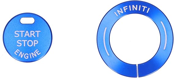 Engine Start Button Cover,2pcs Engine Start Stop Button Trim Cover Aluminum Alloy Decor Fit L QX60(Blue)