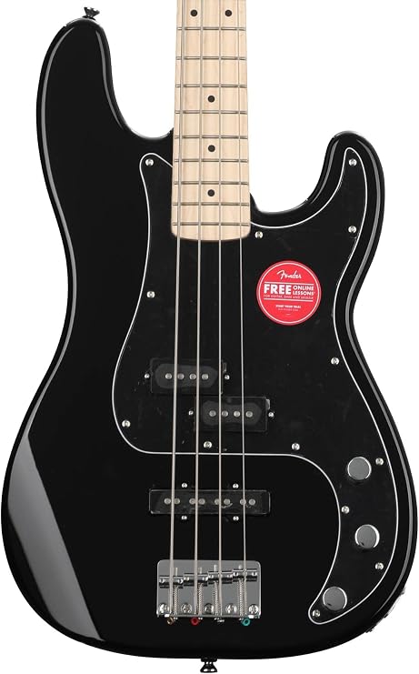Squier Affinity Series Precision Bass, Black, Maple Fingerboard | Beginner bass guitar, Fender Squier quality, maple fingerboard, lightweight body, versatile tone, ideal starter bass