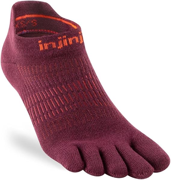 Injinji Women's Run Lightweight No-Show Toe Socks (Medium/Large, Mahogany)