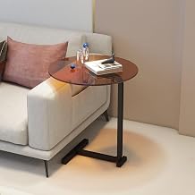 Cream Wind Coffee Table, Metal + Tempered Glass C-shaped Sofa Side Table，for Small Apartment Living Room Bedroom(B,15.7x25.6 in)