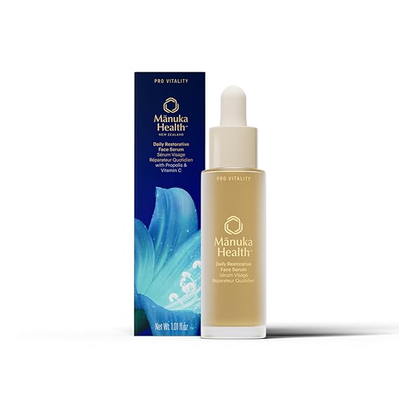 Manuka Health Daily Restorative Face Serum with Vitamin C, Manuka Honey & Propolis 30 ml / 1.01 oz Clinically Proven Brightening Serum with Hyaluronic Acid Improves Radiance & Skin Health