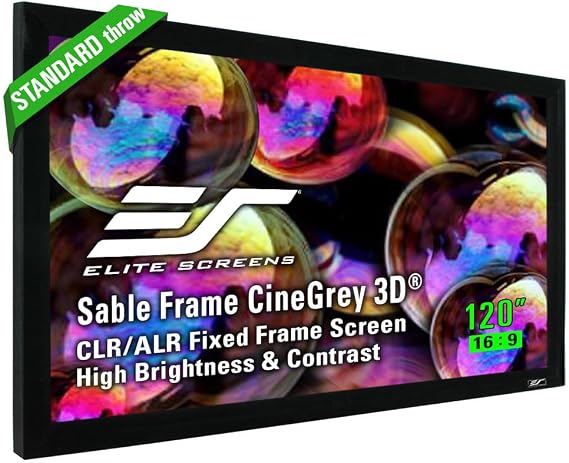 Elite Screens 120 inch CLR/ALR Projector Screen 16:9, Standard Throw ISF Material Fixed Frame Projection Screen Grey, Indoor Movie Screen Home Theater - Sable Frame CineGrey 3D Series, ER120DHD3