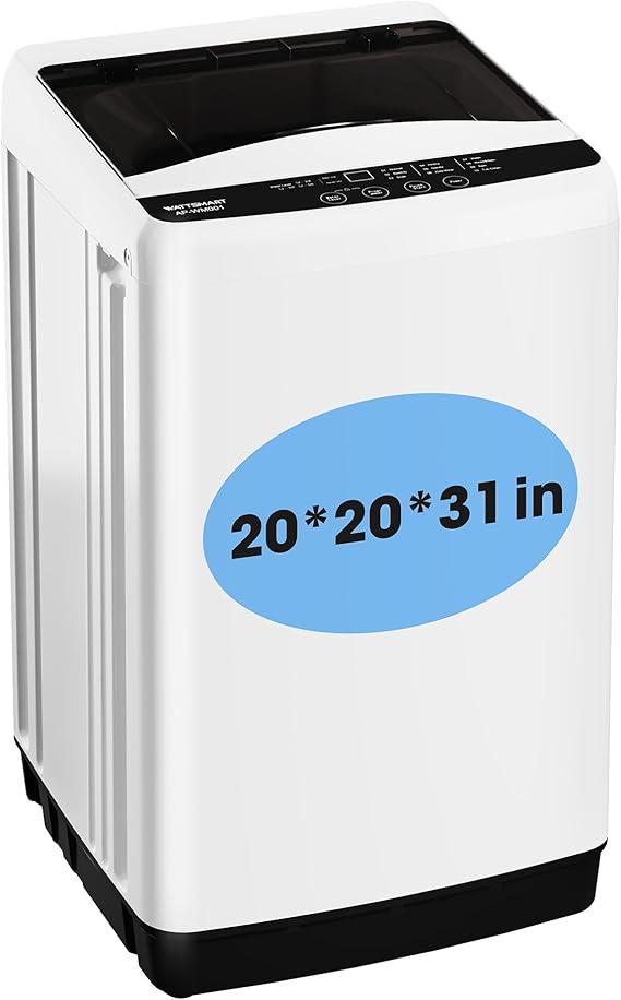 Compact 1.0 Cu.ft Portable Washing Machine for Home & Apartment | Full-Automatic Clothes Washer with 6 Water Level & 10 Wash Cycles, Drain Hose Included, White
