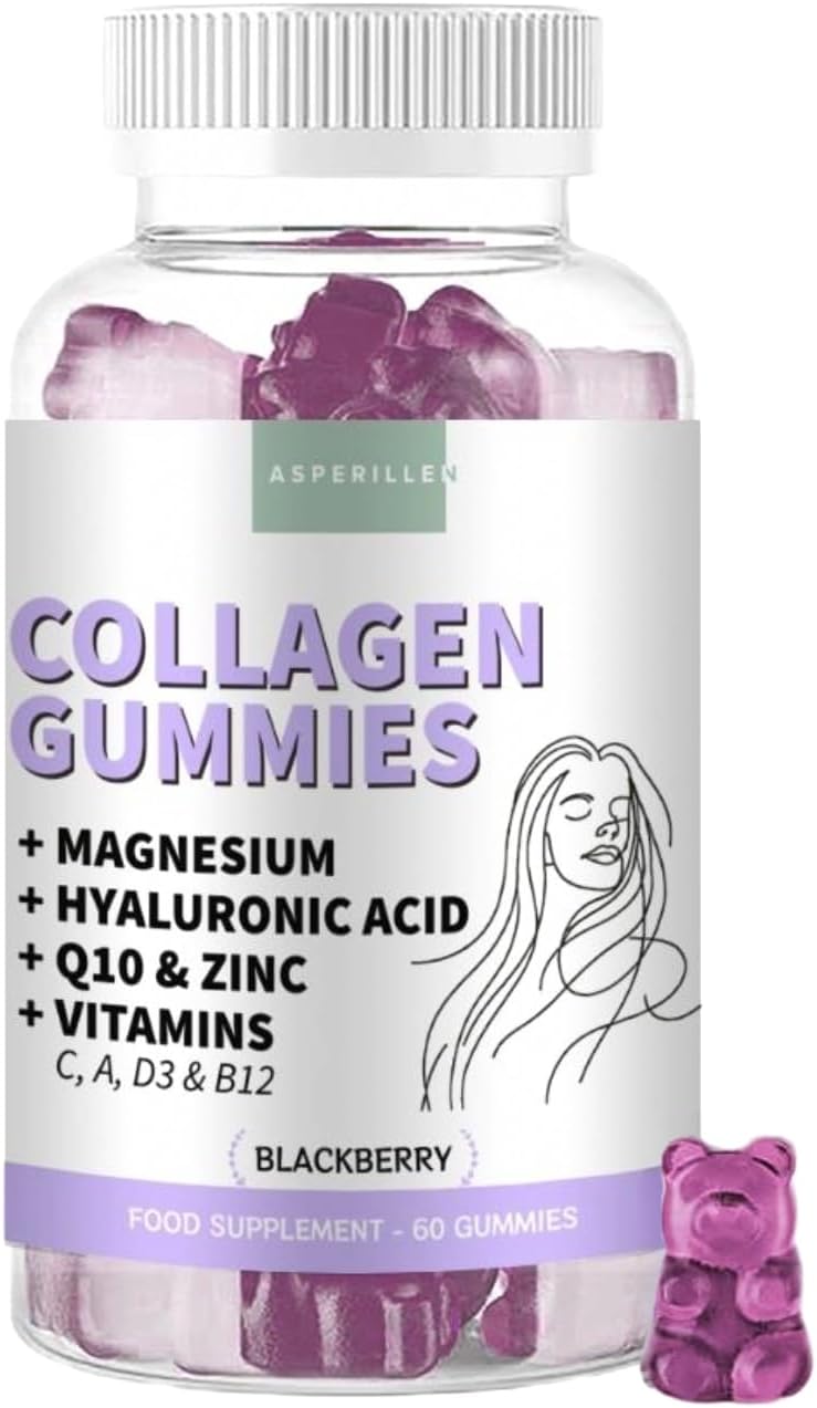 Kollagen Gummibärchen mit Hyaluronsäure - Premium Collagen Komplex für Haut Haare Nägel Knochen und Gelenke - Collagen Gummies mit Vitamin C Magnesium Q10 Zink - 60 Einheiten