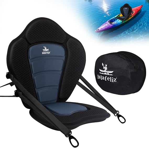 Kayak Seat with Back Support Universal, Folding Paddle Board Seat for Inflatable Kayak, Canoe, SUP, Fishing Boat | Detachable Storage Bag & 4 Quick-Release Adjustable Straps