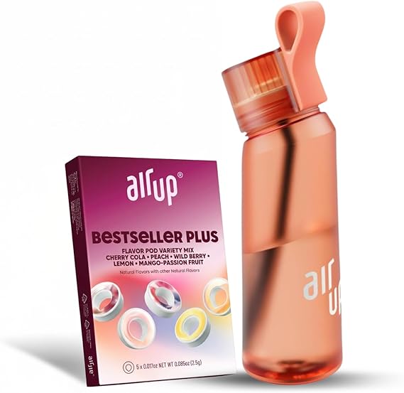 air up water bottle (22 oz) for school, sports, gym | includes 5 scent pods & straw | flavored bottle in orange also for kids, boys, girls | no calories, sugar-free and suitable for carbonation