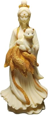 Female Statue,8.27 Lady Buddha with Nine-Tailed Fox Figurines Home Office Shelf Decor,Feng Shui Animal Figurines Tea Pet Garden Decor