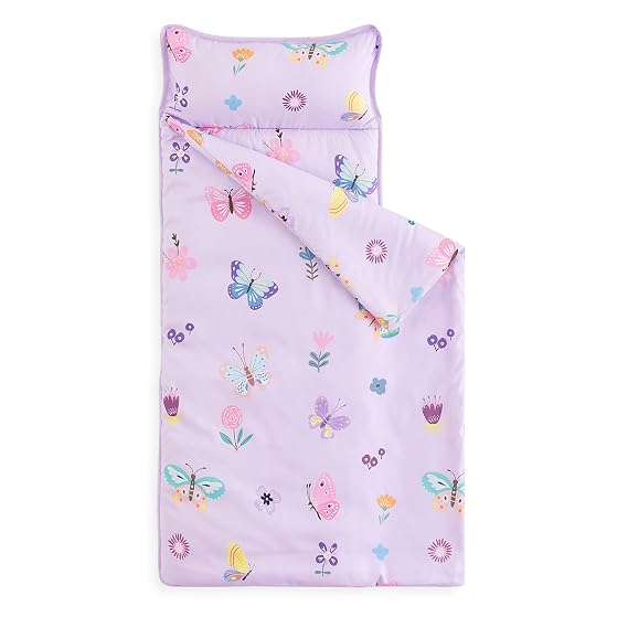 Wake In Cloud Toddler Nap Mat for Girls, Butterfly, Purple