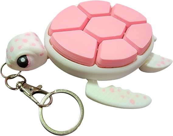 Sea Turtle Fidget Clicker Bag Charm, Sensory Figure Keychain, Articulating Head, Flippers and Tail (White/Pink)