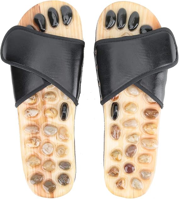Acupressure Massage Slippers with Jade Stone, Therapeutic Reflexology Sandals for Foot Acupoint Shiatsu Massage, Deep Tissue Acupressure Foot Massage Slippers for Men Women(L)