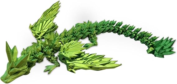 3D Printed Articulated Dragon Toy - 40cm Long with Expandable Wings &amp; Vibrant Gradient Colors - Flexible Fidget Sensory Figure for Kids &amp; Adults (Green)