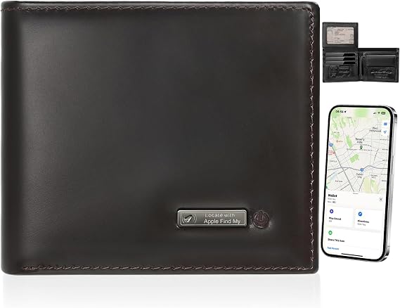 Smart Men Wallet with Tracker, Only with Find MY APP(IOS), Tracker Finder Wallets for Men,Men Leather Card Holder with 2 ID Window, Trackable Card Holder with Gift Box for Christmas (Coffee)