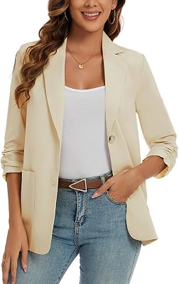 MINTLIMIT Womens Summer Linen Blazer Jackets 34 Sleeve Casual Lightweight Notch Lapel Button Blazers Pocket