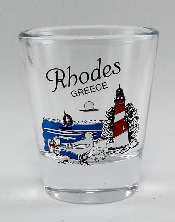 World By Shotglass Rhodes Greece Lighthouse Scene Shot Glass