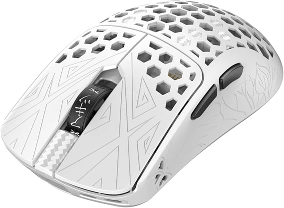 Tenko ARBITER Akitsu Medium Carbon Fiber Gaming Mouse - Ultra-Light 40g, Wireless 8K Polling, 30K DPI, PIXART 3950 Sensor, 60Hr Battery, LCD Receiver Display - White