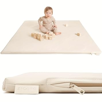 Baby Mat for Floor, Thick Soft Non-Toxic Vegan Leather Baby Play Mat, Waterproof Foam Play Mat, Padded Play Mat for Baby, 50x50 Playpen Mat, Infant Playmat for Baby Girls and Boys, Beige