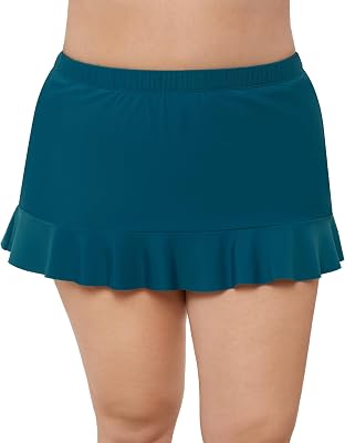 Aqua Green Womens High Waist Slimming Ruffle Skirted Swim Bottom
