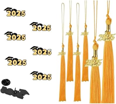 12Pcs 2025Graduation Cap Tassel,Graduation Party Decoration,Party Graduation Gold Tassels,broochAcademicGraduation CeremoniesMulti-Color Tassel Charm (Yellow)