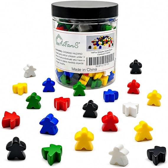 144 Pieces Meeples Game Tokens, 6 Colors Board Game Pieces | Opaque Plastic, Convenient Portable Storage Box,for Counting and Sorting,Sensory Bin Fillers