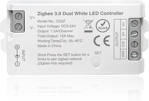 C02Z Zigbee 3.0 Controller for 3pin SMD/COB CCT(+ CW WW) LED Strip