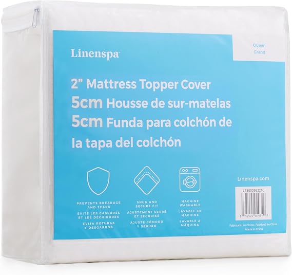 Linenspa 2 Inch Mattress Topper -Cover Full XL Cover Only Machine Washable Breathable Non Slip Cover for Mattress Topper with Zipper Topper -Cover Only White