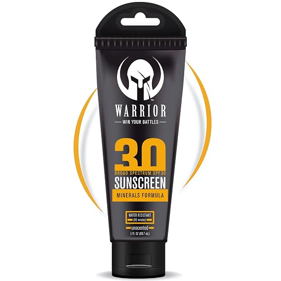 Warrior SPF 30 Sunscreen Lotion - Water Resistant, Reef Safe Lotion Sunscreen with Mineral Formula - Non-Toxic Sunscreen for Sensitive Skin - 3 OZ