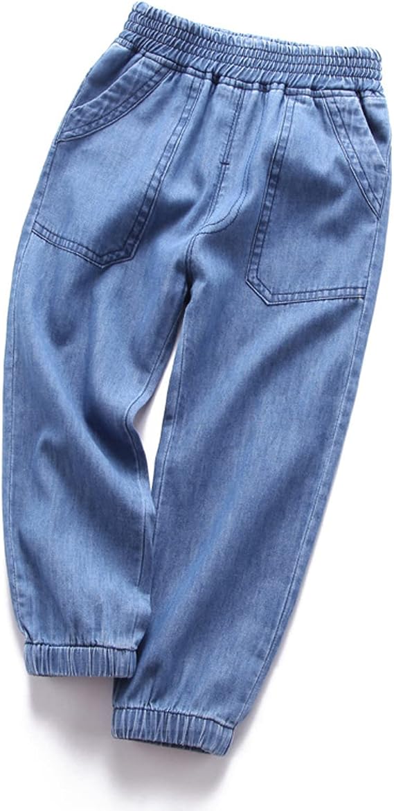 EISHOW Toddler Girl Boy Summer Pants Jeans,Kids Elastic Waist Pants Soft Cotton Denim Pants, Baby Boys Drawstring Pants